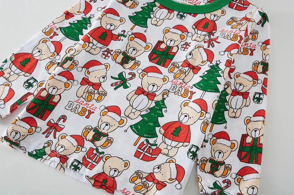 Christmas kids pajama's 100% Cotton Children's Sleepwear, Long Sleeved Pajamas Long Pants Set for Boys and Girls Aged 1-8
