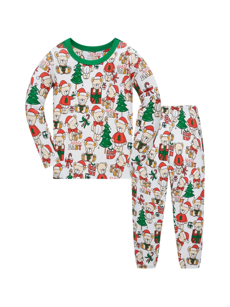 Christmas kids pajama's 100% Cotton Children's Sleepwear, Long Sleeved Pajamas Long Pants Set for Boys and Girls Aged 1-8