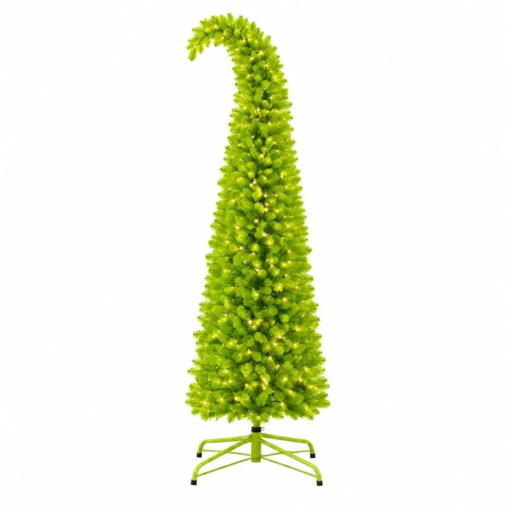 Pre Lit Green Whimsical Christmas Tree With 260 LED Lights Folding Base Bendable Branches Timer Control And Ball Ornaments For Home Bar Garden Patio Office Holiday Decor