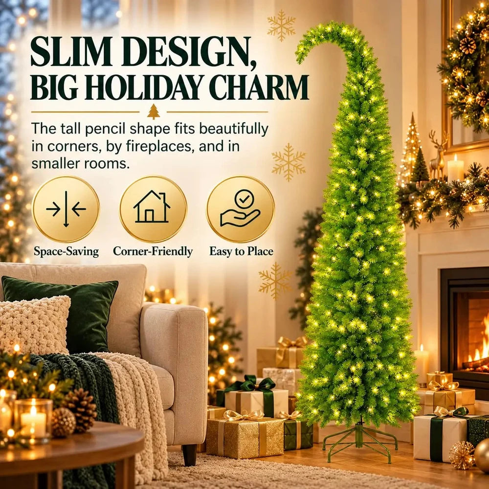 Pre Lit Green Whimsical Christmas Tree With 260 LED Lights Folding Base Bendable Branches Timer Control And Ball Ornaments For Home Bar Garden Patio Office Holiday Decor