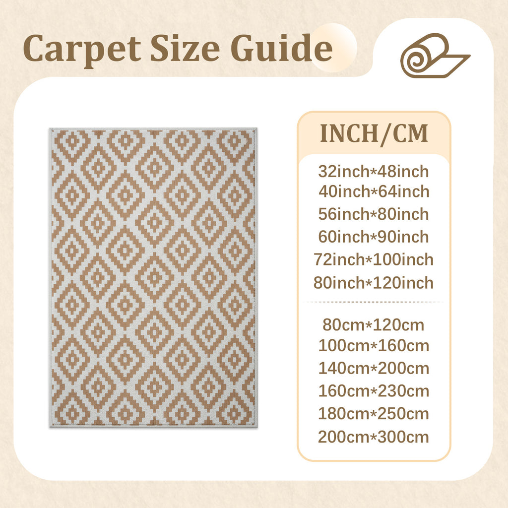 Large Indoor Area Rug, Soft Velvet Low Pile Rug with Non-slip Dotted Backing, Machine Washable Aztec Geometric Pattern Rug, Tan White Tribal Accent Rug for Living Room, Bedroom, Entryway