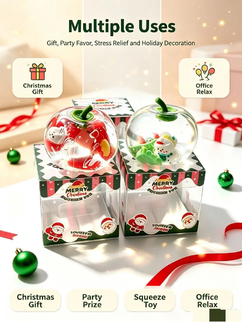 Vaseline Christmas Squishy Snowman Apple Fidget Toy Squeeze Stress Relief Hand Toy Anti-Anxiety Fruit Stretchy Slow Rising Gift