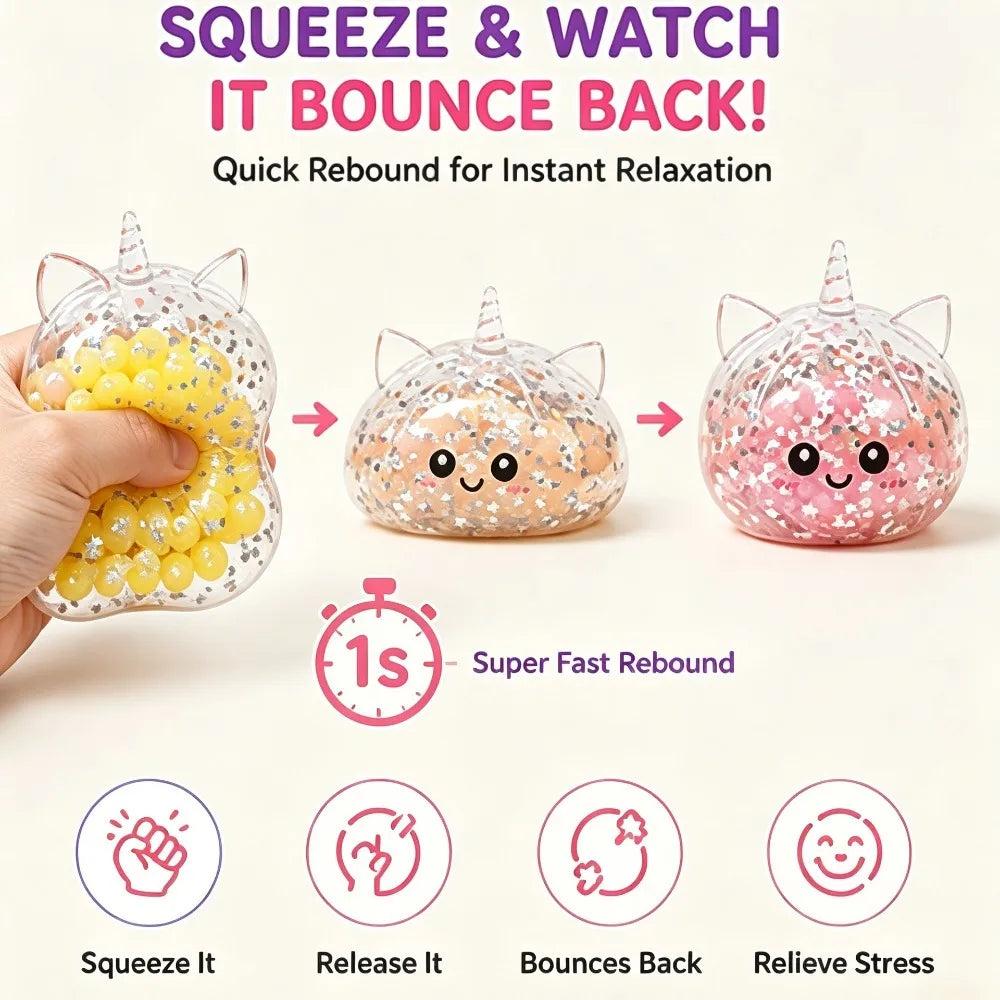 Unicorn Dumpling bead filled Squishy Toy Fast Rebound Squeeze Fidget Toy, Glitter Stress Relief  Gift