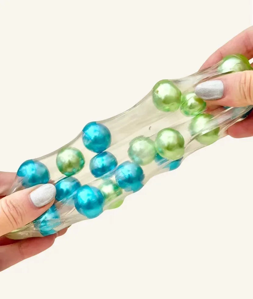 Colorful Beads Fidget Squeeze Cube Soft Gummy Stress Relief Anti-Anxiety Calming Toy For Adults Office Desk