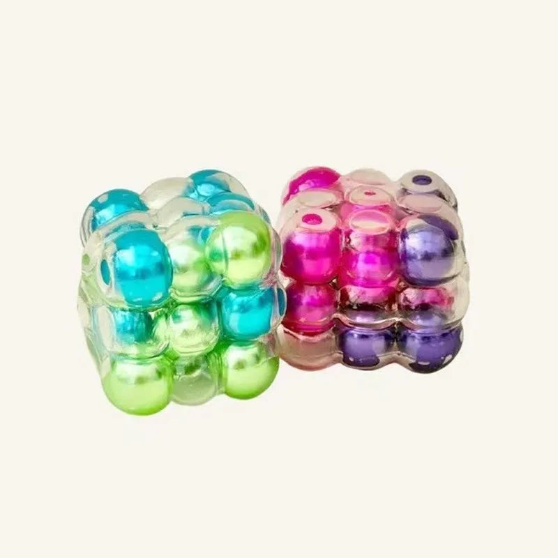 Colorful Beads Fidget Squeeze Cube Soft Gummy Stress Relief Anti-Anxiety Calming Toy For Adults Office Desk