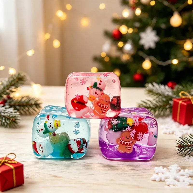 2026 Christmas Ice Cube Squishy Maltose Texture Stress Relief Santa Design