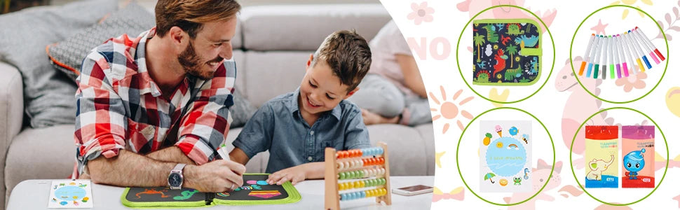 Erasable Doodle Book for KidsToddlers Toys Reusable Drawing Pads with 12 Watercolor Pens Preschool Toy Trip Writing Painting Set