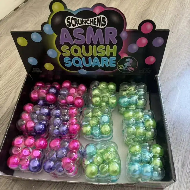Colorful Beads Fidget Squeeze Cube Soft Gummy Stress Relief Anti-Anxiety Calming Toy For Adults Office Desk