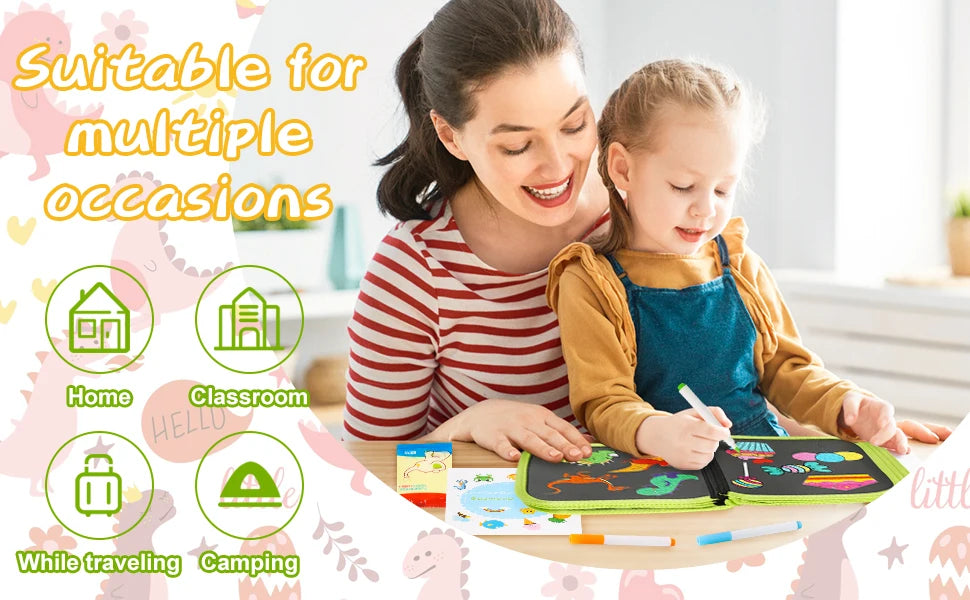 Erasable Doodle Book for KidsToddlers Toys Reusable Drawing Pads with 12 Watercolor Pens Preschool Toy Trip Writing Painting Set
