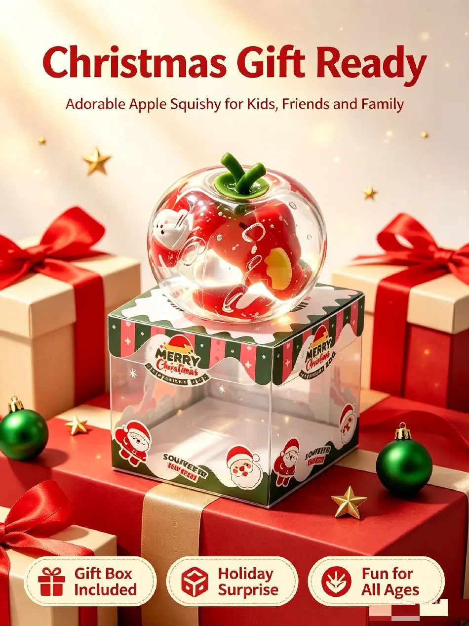 Vaseline Christmas Squishy Snowman Apple Fidget Toy Squeeze Stress Relief Hand Toy Anti-Anxiety Fruit Stretchy Slow Rising Gift