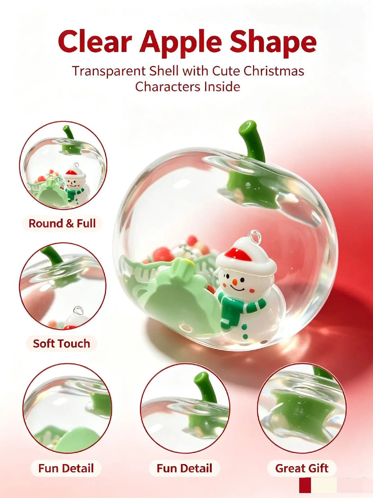 Vaseline Christmas Squishy Snowman Apple Fidget Toy Squeeze Stress Relief Hand Toy Anti-Anxiety Fruit Stretchy Slow Rising Gift
