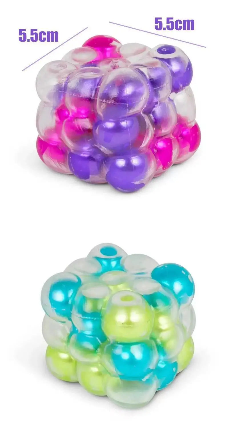 Colorful Beads Fidget Squeeze Cube Soft Gummy Stress Relief Anti-Anxiety Calming Toy For Adults Office Desk