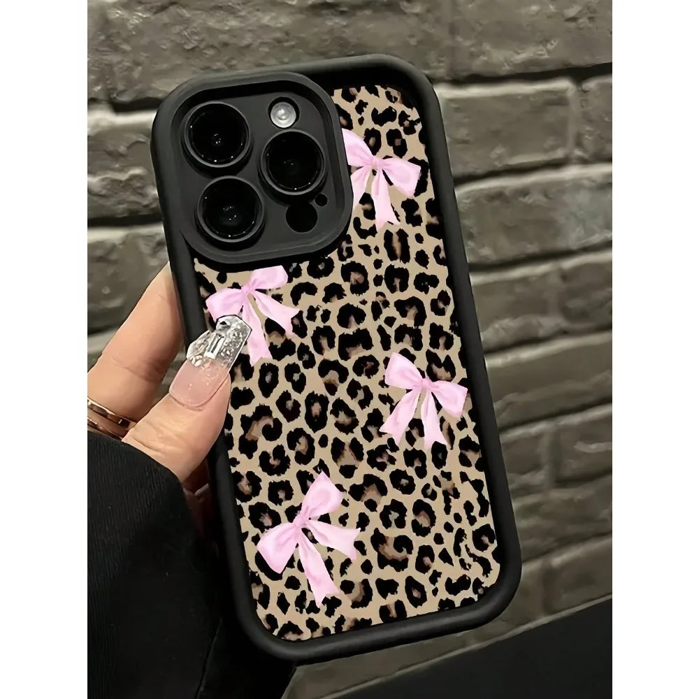 Leopard Print Bow case for iphone 11 12 13 14 15 16 17Pro Max Plus  AIR Series Waterproof Shockproof Anti-Fall Scratch Resistant