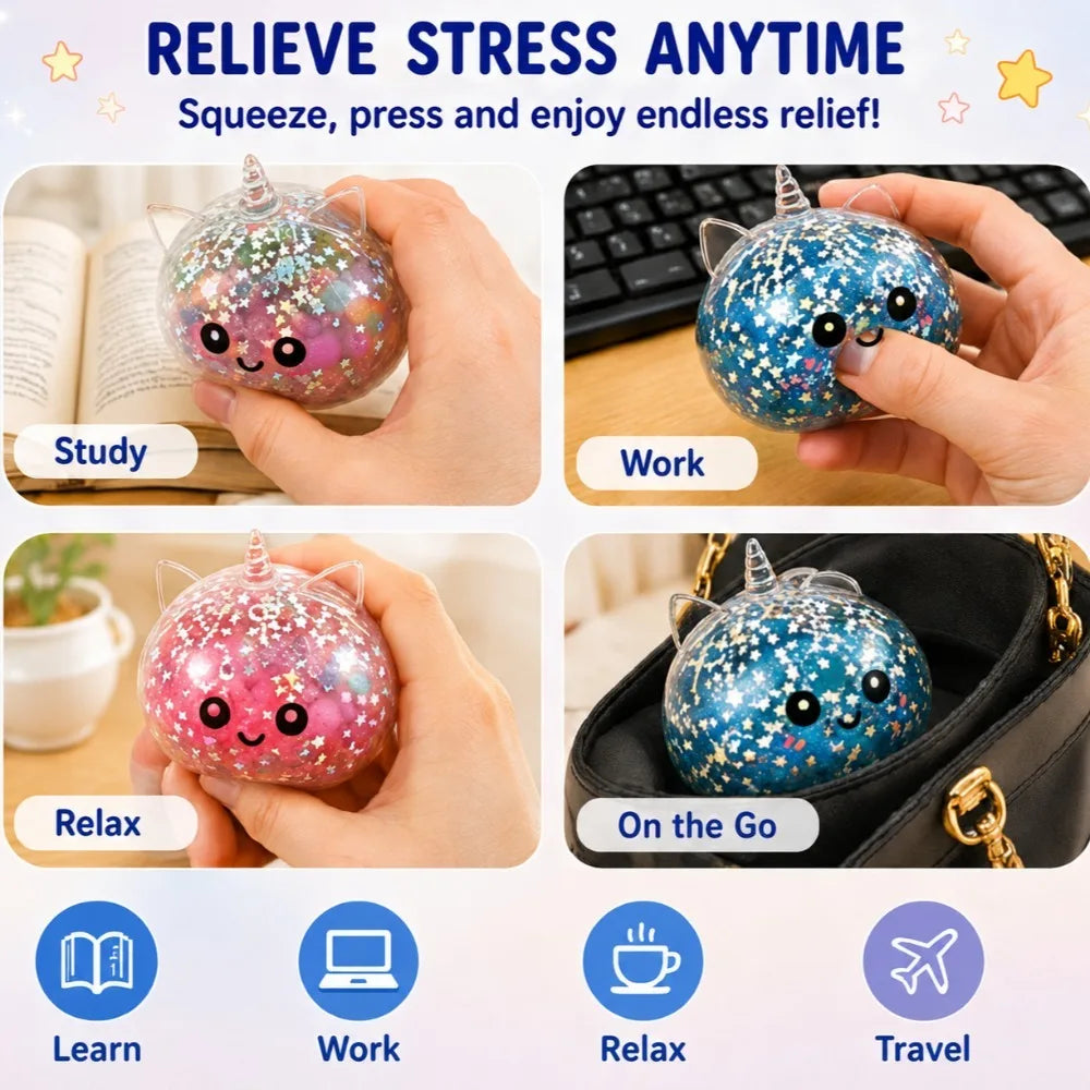 Unicorn Dumpling bead filled Squishy Toy Fast Rebound Squeeze Fidget Toy, Glitter Stress Relief  Gift