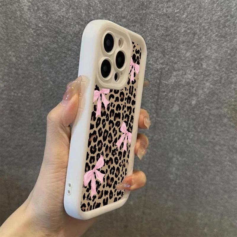 Leopard Print Bow case for iphone 11 12 13 14 15 16 17Pro Max Plus  AIR Series Waterproof Shockproof Anti-Fall Scratch Resistant