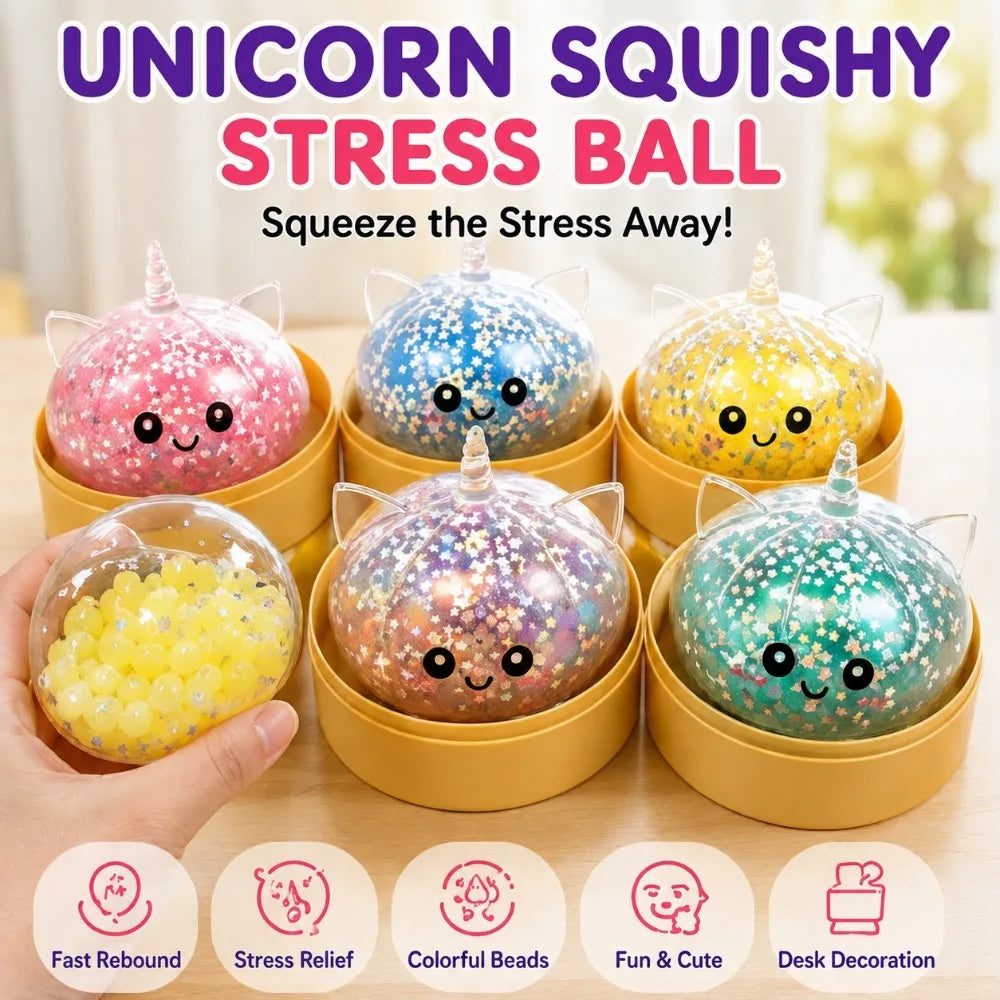 Unicorn Dumpling bead filled Squishy Toy Fast Rebound Squeeze Fidget Toy, Glitter Stress Relief  Gift
