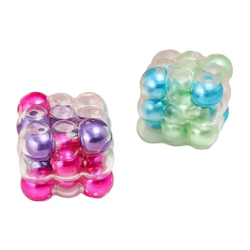 Colorful Beads Fidget Squeeze Cube Soft Gummy Stress Relief Anti-Anxiety Calming Toy For Adults Office Desk
